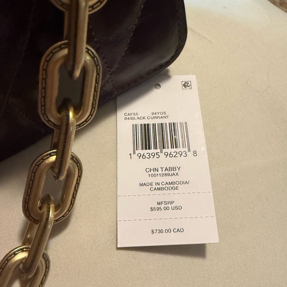 Coach Tabby Quilted Leather Shoulder Bag in Black Currant with Gold Chain - Picture 6 of 8